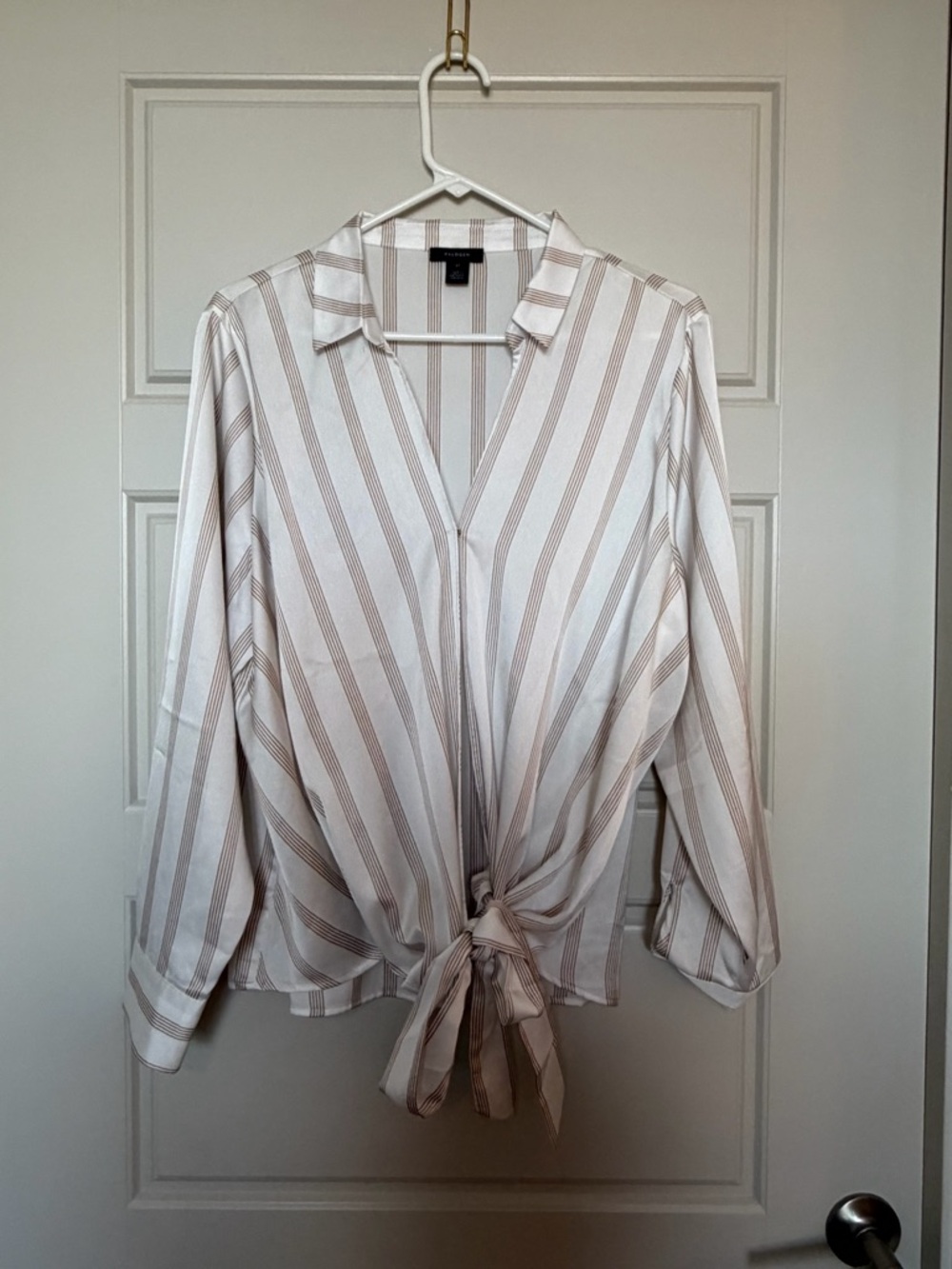 Halogen Striped Tie-Front Blouse - White & Beige